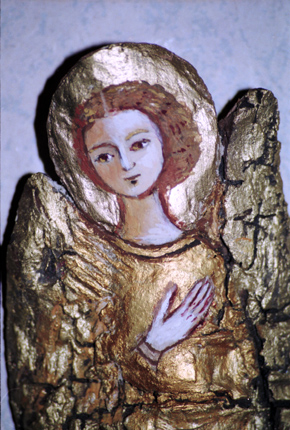 Ange peint sur écorce à la manière d'icône