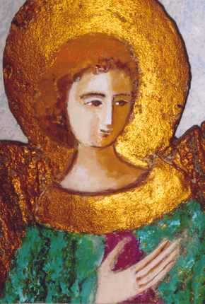 Ange peint sur écorce à la manière d'icône
